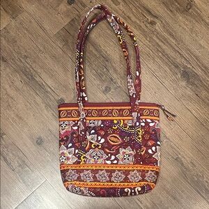 Patterned Quilted Tote Bag in Burgundy and Orange
